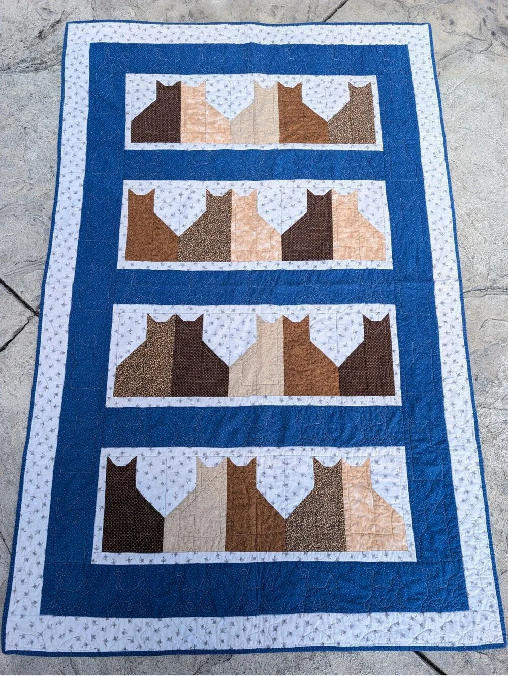 Quilt Handmade Cats Cat Lover Patchwork Throw Blanket Wall Hanging 44x66